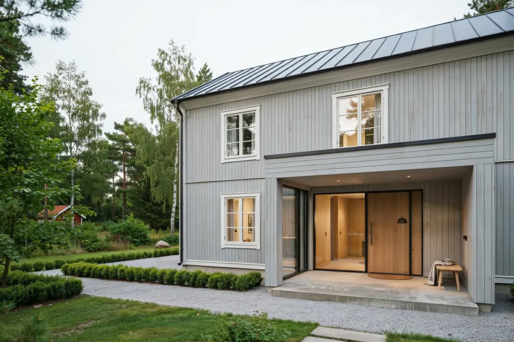 tillbyggnad av entr och hall p villa i fuller